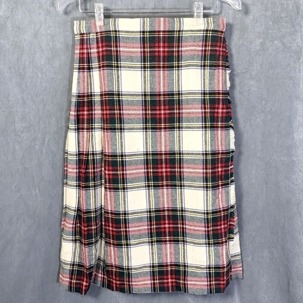 Deans of Scotland Vtg Wool Red Tartan Plaid Kilt Skirt Leather Buckles 14 Preppy